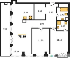 Планировка трехкомнатной(квартира) площадью 78.1 квадратных метров в “ЖК Emotion (Эмоушен)”