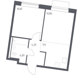 Планировка однокомнатной(квартира) площадью 37.13 квадратных метров в ЖК “ЖК Квартал Западный”