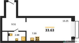Планировка студии(квартира) площадью 33.63 квадратных метров в “ЖК LIFE Варшавская”