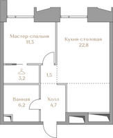 Планировка однокомнатной(квартира) площадью 49.8 квадратных метров в “ЖК Коллекция Лужники”
