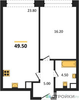 Планировка однокомнатной(квартира) площадью 49.5 квадратных метров в “ЖК Нагатино Ай-Лэнд”