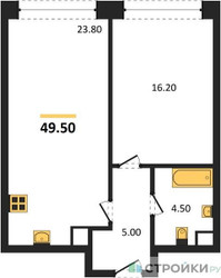Планировка однокомнатной(квартира) площадью 49.5 квадратных метров в ЖК “ЖК Нагатино Ай-Лэнд”