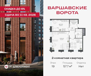 Планировка двухкомнатной(квартира) площадью 57.7 квадратных метров в ЖК “ЖК Варшавские ворота”