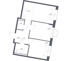 Планировка двухкомнатной(квартира) площадью 52.72 квадратных метров в “ЖК Квартал Западный”