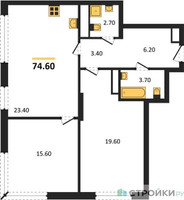 Планировка двухкомнатной(квартира) площадью 74 квадратных метров в “Жилой район Alia (Алиа)”