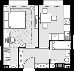 Планировка двухкомнатной(квартира) площадью 52.9 квадратных метров в ЖК “ЖК MALEVICH (Малевич)”