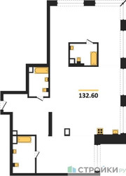 Планировка трехкомнатной(квартира) площадью 132.6 квадратных метров в ЖК “ЖК Luzhniki Collection (Коллекция Лужники)”