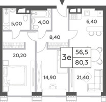 Планировка трехкомнатной(квартира) площадью 80.3 квадратных метров в “ЖК Will Towers (Вилл Тауэрс)”