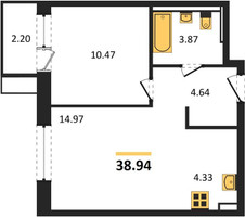 Планировка однокомнатной(квартира) площадью 38.94 квадратных метров в “ЖК Квартал Сабурово”