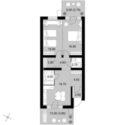 Планировка трехкомнатной(квартира) площадью 81.2 квадратных метров в ЖК “Апрелевка Клаб”