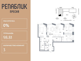 Планировка трехкомнатной(квартира) площадью 98.81 квадратных метров в “ЖК Репаблик”