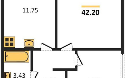 Планировка двухкомнатной(квартира) площадью 42.2 квадратных метров в ЖК “ЖК Пятницкое 58 (Перец)”