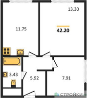 Планировка двухкомнатной(квартира) площадью 42.2 квадратных метров в “ЖК Пятницкое 58 (Перец)”
