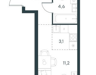 Планировка студии(квартира) площадью 23.3 квадратных метров в ЖК “ЖК Level Южнопортовая”