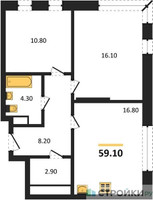 Планировка двухкомнатной(квартира) площадью 59.1 квадратных метров в “ЖК Переделкино Ближнее”