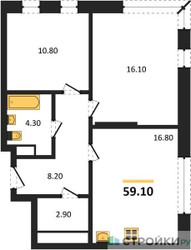 Планировка двухкомнатной(квартира) площадью 59.1 квадратных метров в ЖК “ЖК Переделкино Ближнее”