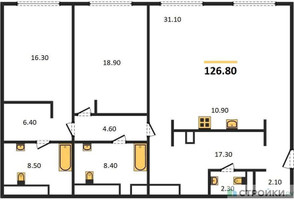 Планировка двухкомнатной(квартира) площадью 127.6 квадратных метров в “Роскошный квартал Life Time”