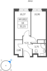 Планировка однокомнатной(апартаменты) площадью 32.21 квадратных метров в ЖК “ЖК Волковская 67”