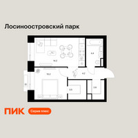 Планировка однокомнатной(квартира) площадью 39.4 квадратных метров в “ЖК Лосиноостровский парк”