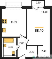Планировка однокомнатной(квартира) площадью 38.4 квадратных метров в “ЖК Равновесие”