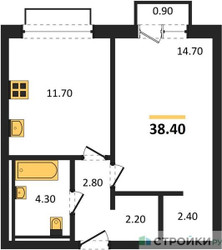 Планировка однокомнатной(квартира) площадью 38.4 квадратных метров в ЖК “ЖК Равновесие”