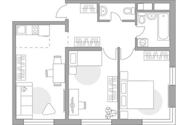 Планировка трехкомнатной(квартира) площадью 51.68 квадратных метров в ЖК “ЖК Аникеевский”