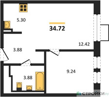 Планировка однокомнатной(квартира) площадью 34.72 квадратных метров в “ЖК Квартал Ивакино”