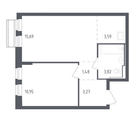 Планировка однокомнатной(квартира) площадью 38.8 квадратных метров в ЖК “ЖК Рублевский Квартал”