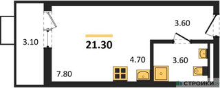 Планировка студии(квартира) площадью 21.3 квадратных метров в “ЖК Дзен-кварталы”