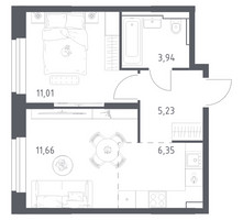 Планировка однокомнатной(квартира) площадью 38.19 квадратных метров в “ЖК Квартал Строгино”