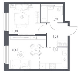 Планировка однокомнатной(квартира) площадью 38.19 квадратных метров в ЖК “ЖК Квартал Строгино”