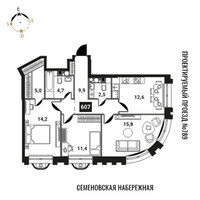 Планировка трехкомнатной(квартира) площадью 76.1 квадратных метров в “ЖК Интеллигент”