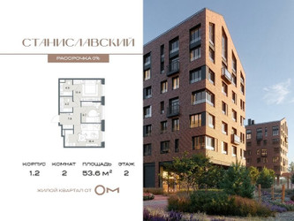 Планировка двухкомнатной(квартира) площадью 53.6 квадратных метров в ЖК “ЖК Станиславский”