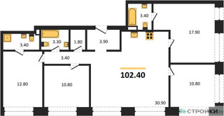 Планировка 4+ комнатной(квартира) площадью 102.4 квадратных метров в “ЖК Wave (Вейв)”