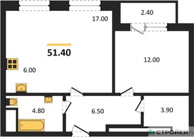 Планировка однокомнатной(квартира) площадью 51.4 квадратных метров в “Квартал Филатов луг”