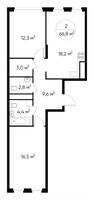 Планировка двухкомнатной(квартира) площадью 66.8 квадратных метров в “ЖК Переделкино Ближнее”