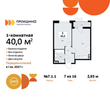 Планировка однокомнатной(квартира) площадью 40 квадратных метров в “ЖК Прокшино”