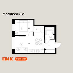 Планировка однокомнатной(квартира) площадью 34.7 квадратных метров в ЖК “ЖК Москворечье”