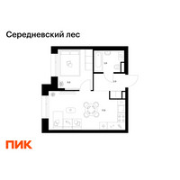 Планировка однокомнатной(квартира) площадью 34.3 квадратных метров в “ЖК Середневский лес”