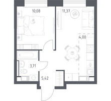 Планировка однокомнатной(квартира) площадью 34.58 квадратных метров в “ЖК ЭкоБунино (Южное Бунино)”