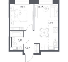 Планировка однокомнатной(квартира) площадью 34.58 квадратных метров в ЖК “ЖК ЭкоБунино (Южное Бунино)”