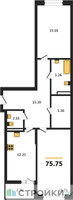Планировка двухкомнатной(квартира) площадью 75.75 квадратных метров в “ЖК Riga Hills (Рига Хиллс)”