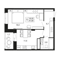 Планировка однокомнатной(квартира) площадью 41.8 квадратных метров в “ЖК Времена года”