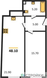 Планировка однокомнатной(квартира) площадью 48.1 квадратных метров в ЖК “ЖК Воксхолл”