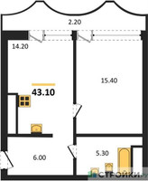 Планировка однокомнатной(квартира) площадью 43.1 квадратных метров в “ЖК Союз (СВАО)”