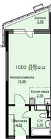 Планировка студии(квартира) площадью 32.6 квадратных метров в “ЖК Соболевка”