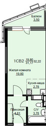 Планировка студии(квартира) площадью 32.6 квадратных метров в ЖК “ЖК Соболевка”