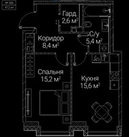 Планировка однокомнатной(квартира) площадью 47.2 квадратных метров в “ЖК СЕЗАР БУДУЩЕЕ”