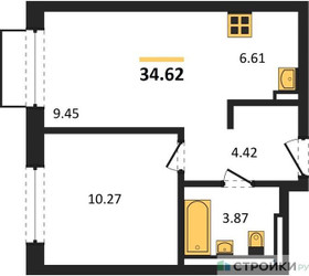 Планировка однокомнатной(квартира) площадью 34.62 квадратных метров в ЖК “ЖК Молжаниново”