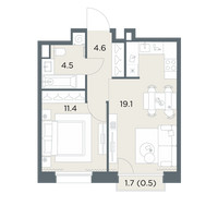 Планировка однокомнатной(квартира) площадью 40.1 квадратных метров в “ЖК Станиславский”